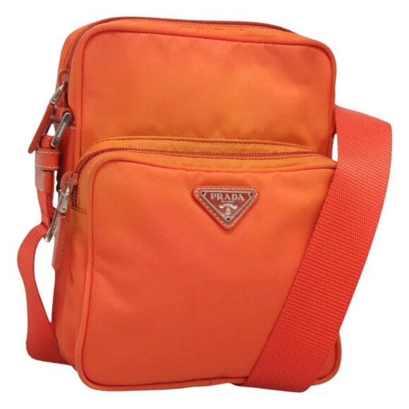 PRADA Shoulder Bag Nylon Orange Silver - Picture 1 of 16